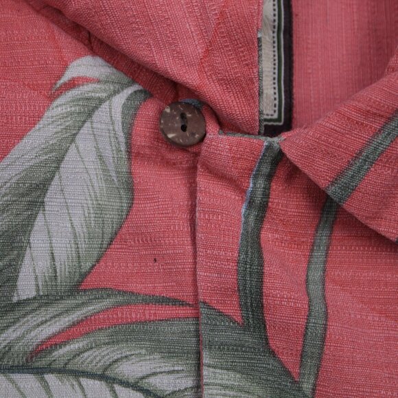 Jamaica Jaxx Camp Shirt Adult Medium Pink Floral Silk Loop Collar S/S Button Up - Picture 7 of 13